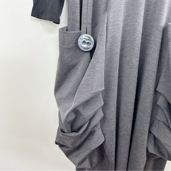 Avivit Yizhar‎ Longsleeve Gray/Black Dress with  Button Gathered Pockets Detail - Picture 4 of 11